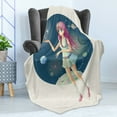 thumbnail image 4 of Anime Soft Flannel Fleece Blanket, Illustration of a Girl Against Background of Space with Stars and Moon near Her Hand, Cozy Plush for Indoor and Outdoor Use, 50" x 70", Multicolor, by Ambesonne, 4 of 5