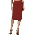 thumbnail image 1 of TheMoogan Jupe Crayon Midi Élastique Taille Haute en Tricot Extensible pour Bureau Femme, 1 of 7