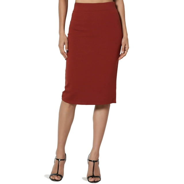 TheMoogan Jupe Crayon Midi Élastique Taille Haute en Tricot Extensible pour Bureau Femme