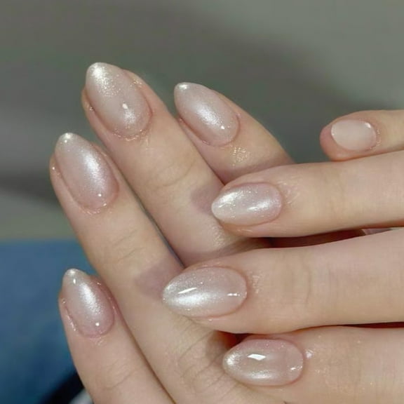 Huhudde Cats Eyes Press on Nails Glitters Almond Acrylic Fake Nails Reusable Stick on Nails for Nails Art Manicure Decorations