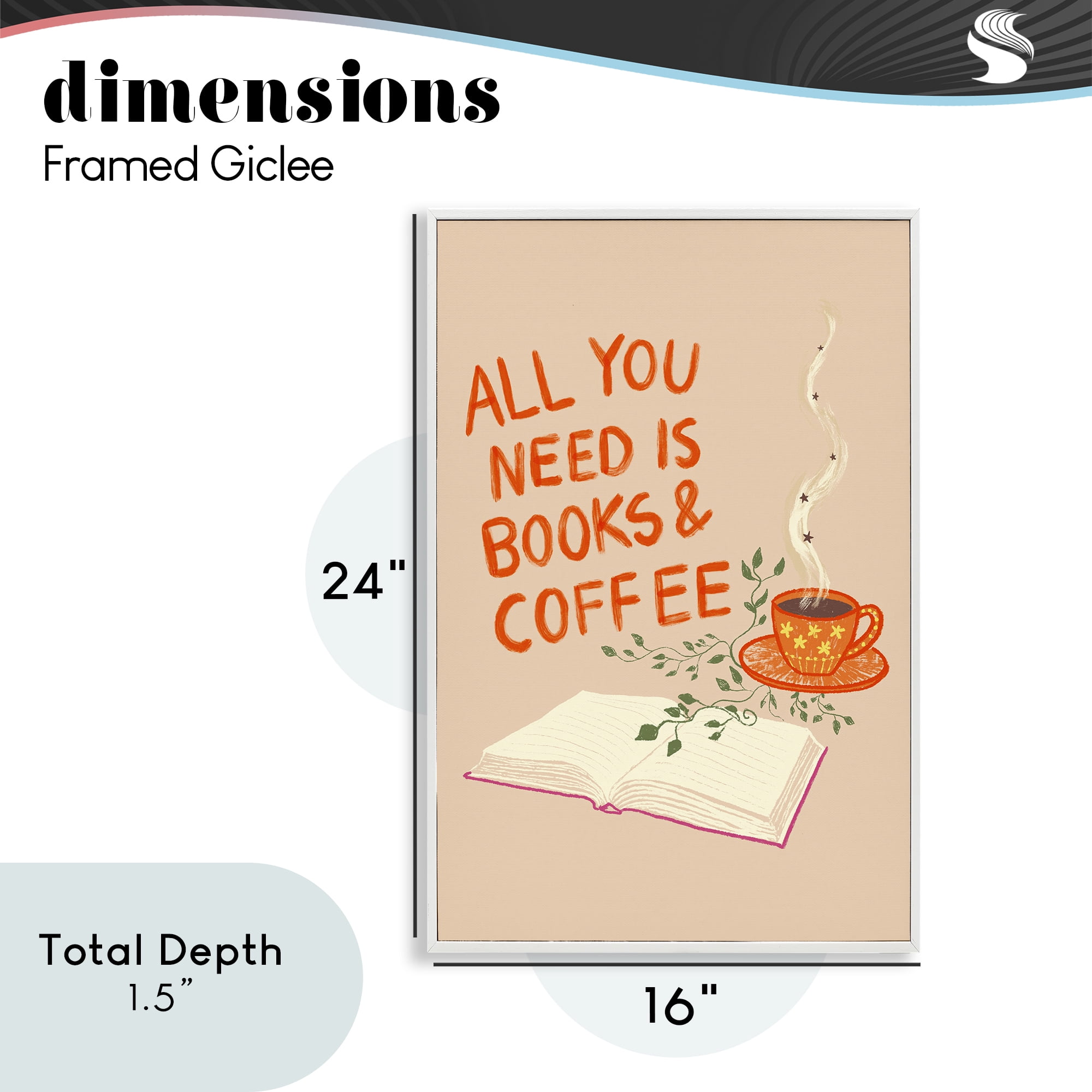 Need Books & Coffee White Framed Giclee Art, design by Florentina Dolci