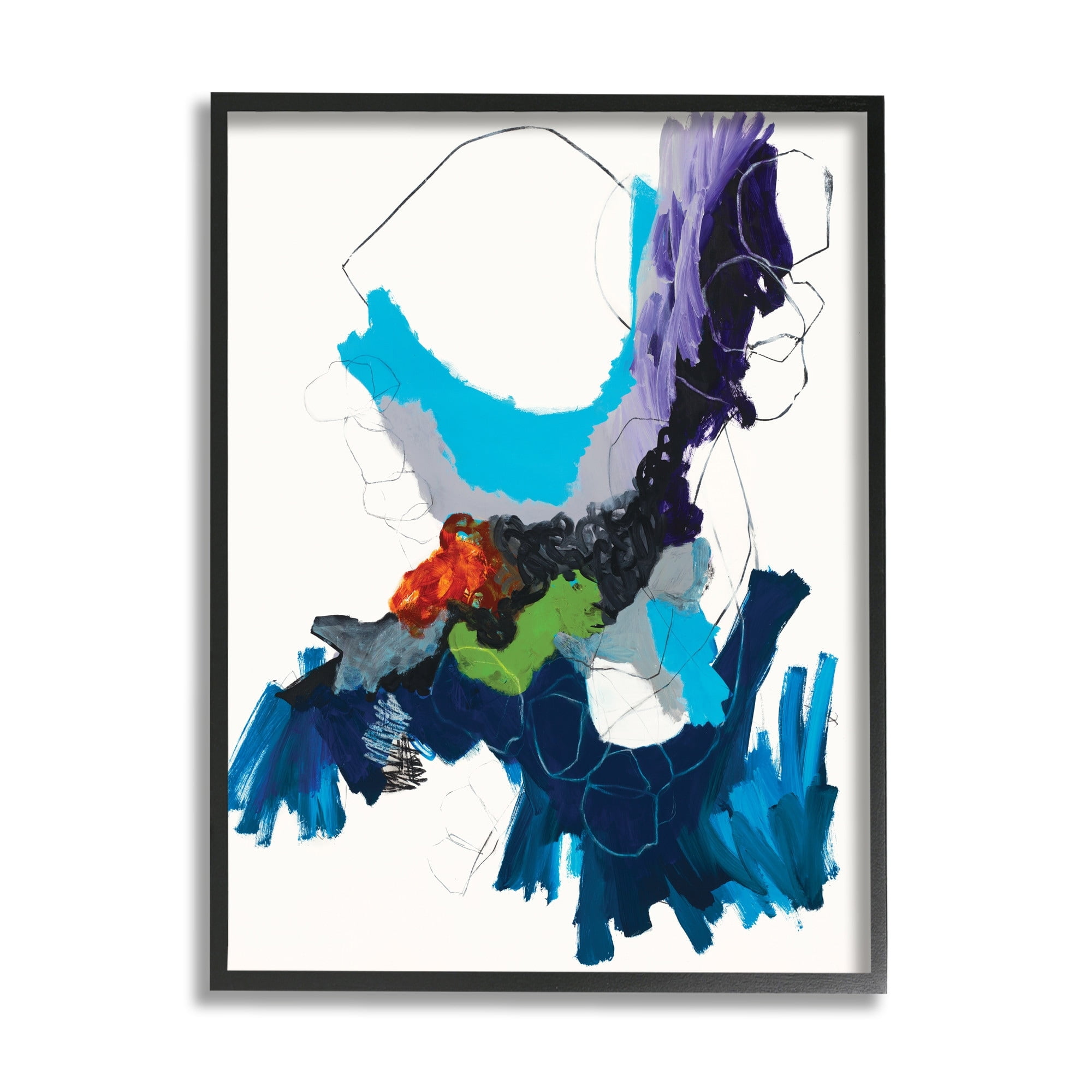 Stupell Industries Modern Pop Abstraction Blue Purple Grey Abstract Painting Black Framed Art Print Wall Art, 11 x 14