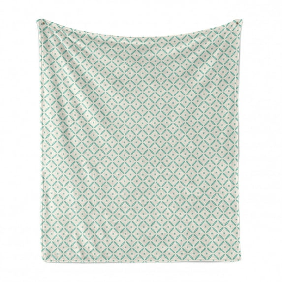 Abstract Soft Flannel Fleece Throw Blanket, Vintage Ornamental Formations of Small and Long Shapes Oriental Feels, Cozy Plush for Indoor and Outdoor Use, 60" x 80", Seafoam and Eggshell, by Ambesonne
