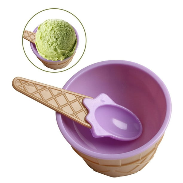 Bewildely Taza de helado para niños Postre para niños Mezcla de helado Tazón de PP con cuchara Vajilla Vajilla, verde Mostrada Violeta