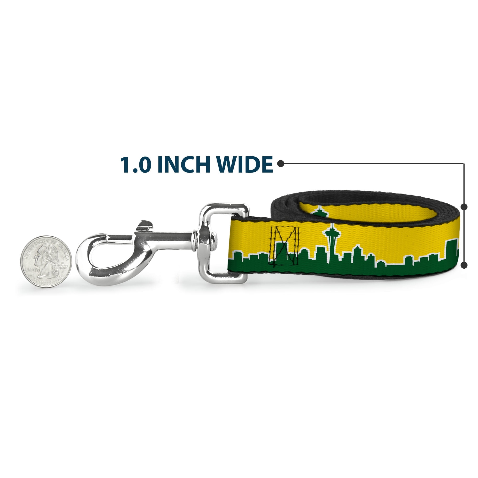 Buckle-Down Pet Leash, Dog Leash, Seattle Skyline Yellow Emerald Green, 6 Feet Long 1.0 Inch Wide