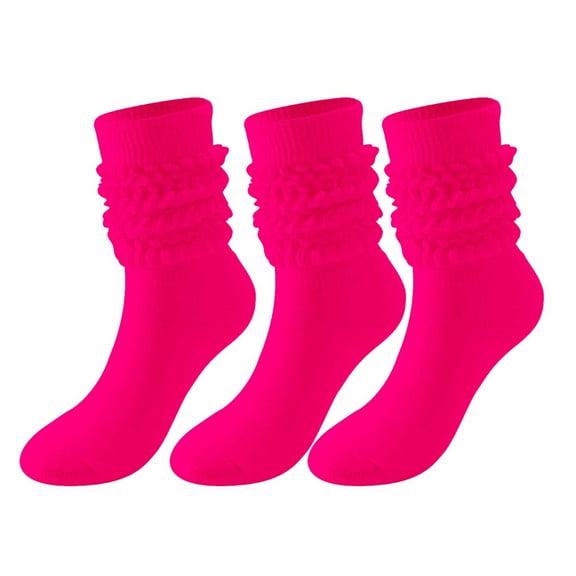 Socks for Women Cotton Thick, Men's and Women's Stockings Winter Solid Color Warm Socks Extra Long Tight Knitted Pile Socks New Women's Cute Crew Socks Style B-72 Pinks M