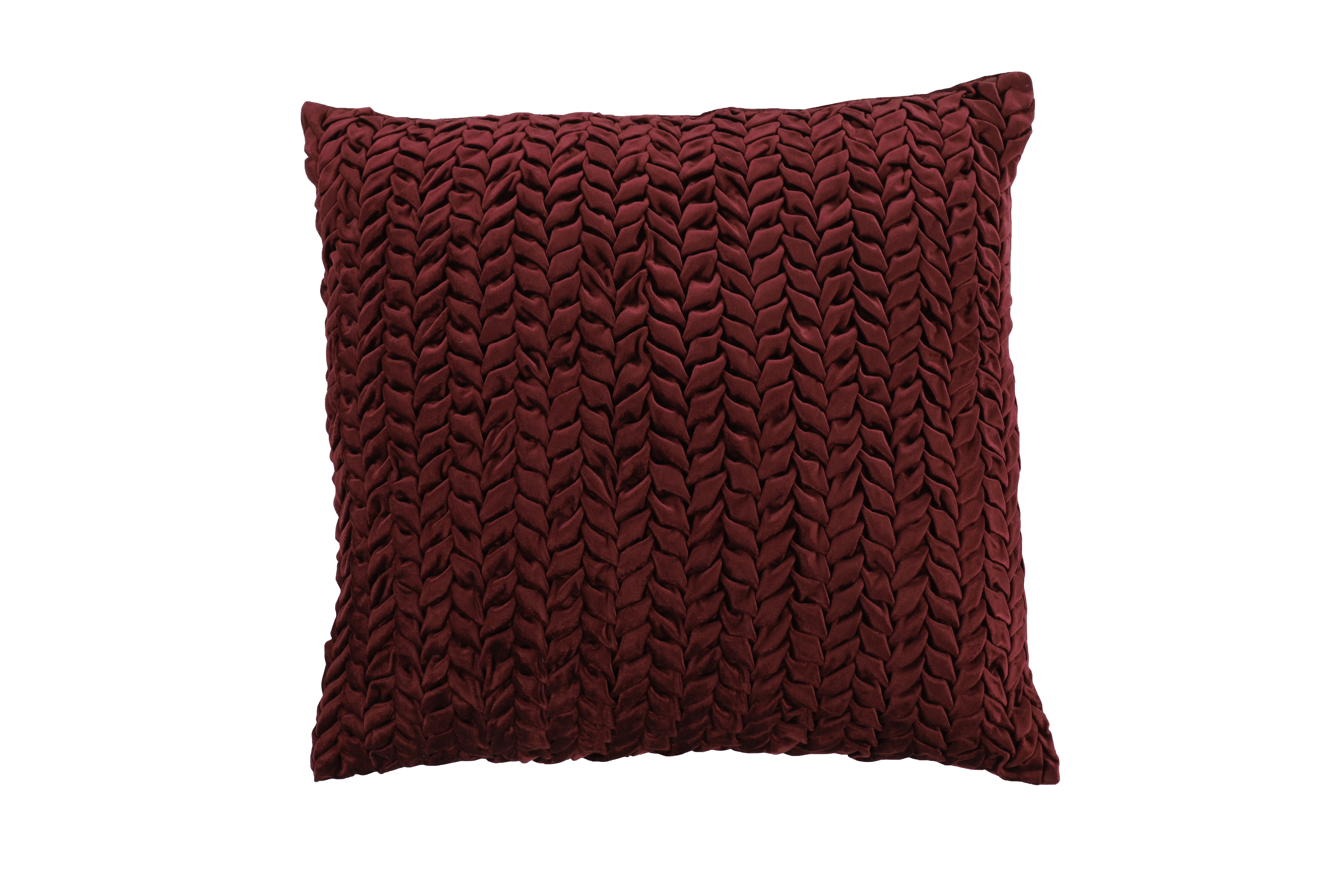 DecMode Large Square Burgundy Velvet Decorative Throw Pillow w/ Smocked