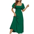 thumbnail image 2 of Wycnly Summer Dresses for Women Dresses for Women Cocktail Party Prom Puff Sleeve Off Shoulder Flowy Ruffle Swing Long Dress Girls Trendy Solid Square Neck Short Sleeve Maxi Sundresses, 2 of 5