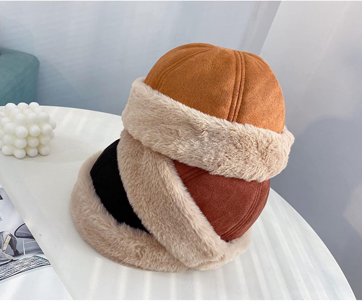 CoCoMangos Winter Suede Hats for Women Thick Bonnet Solid Colors Cap Skulls Beanies Short Curling Women Caps