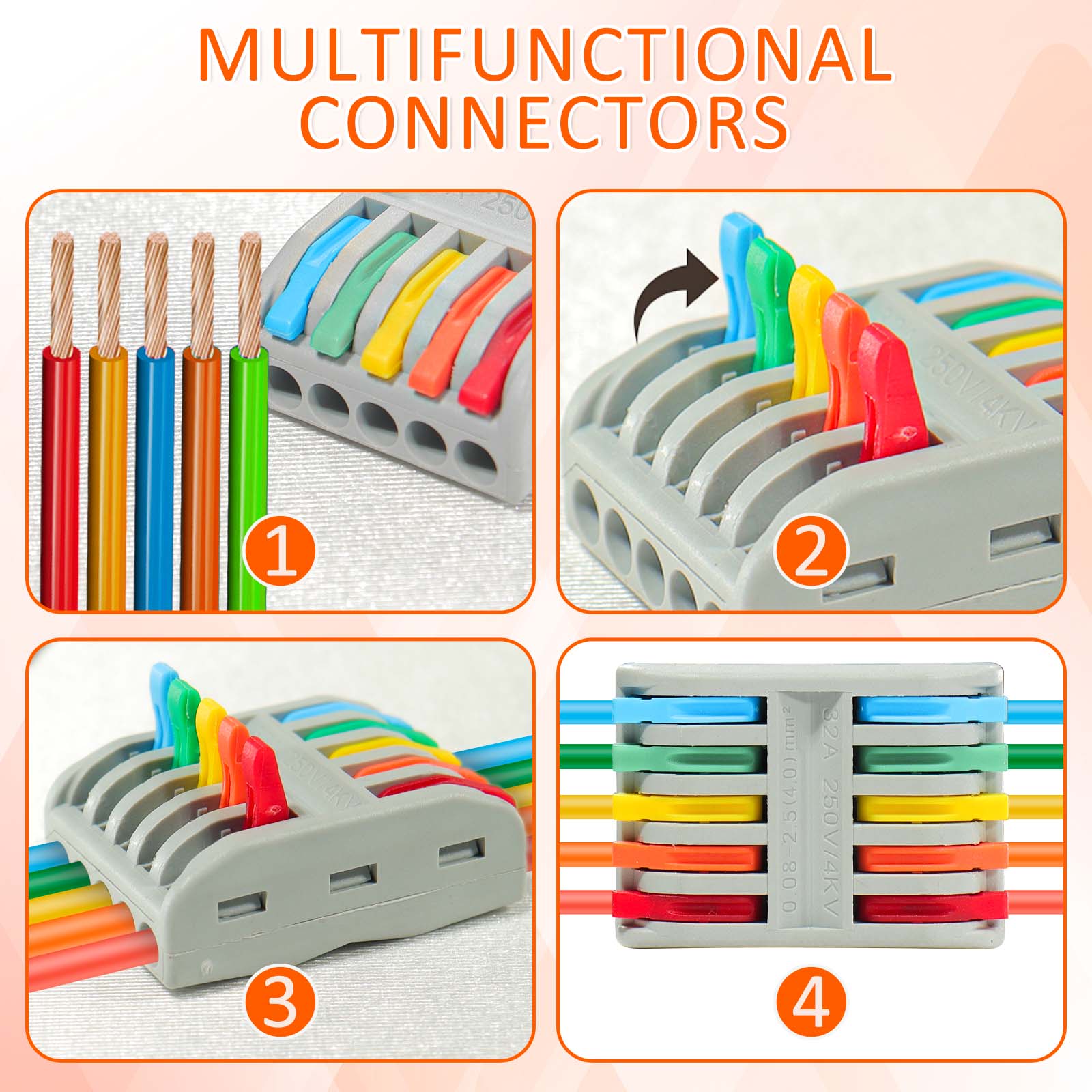 Wire Connectors Nuts, 30pcs 5 Conductor Compact Splicing Wire Connectors, 5 in 5 Out Lever Wire Nut, 5 Circuit Inline Splices 28-12 AWG