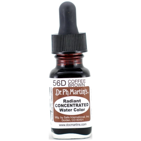 Dr. Ph. Martin's® Radiant Concentrated Water Color (56D) Watercolor Bottle, ½ US fl oz, Coffee Brown, 1 Bottle
