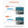 thumbnail image 4 of VEVOR 3 Bow Boat Bimini Tops, 600D Polyester Canopy with Aluminum Alloy Frame, Waterproof & Sun Shade Boat Awning Canopy with Storage Bag,2 Support Poles,4 Straps, 6'Lx(61"-66")W x46"H,Pacific Blue, 4 of 9
