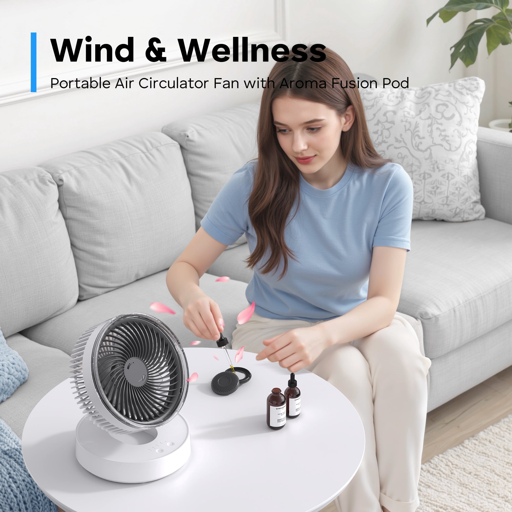 ALROCKET Desk Fans,90° Oscillating Air Circulator,4 Speeds,40ft Powerful Airflow,Oil Diffuser,Portable Fan for Bedroom, Office, Camping