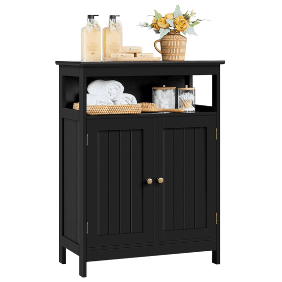 Yaheetech 31.5" Tall Freestanding Wooden Bathroom Cabinet with Two Doors and Adjustable Shelf, Black