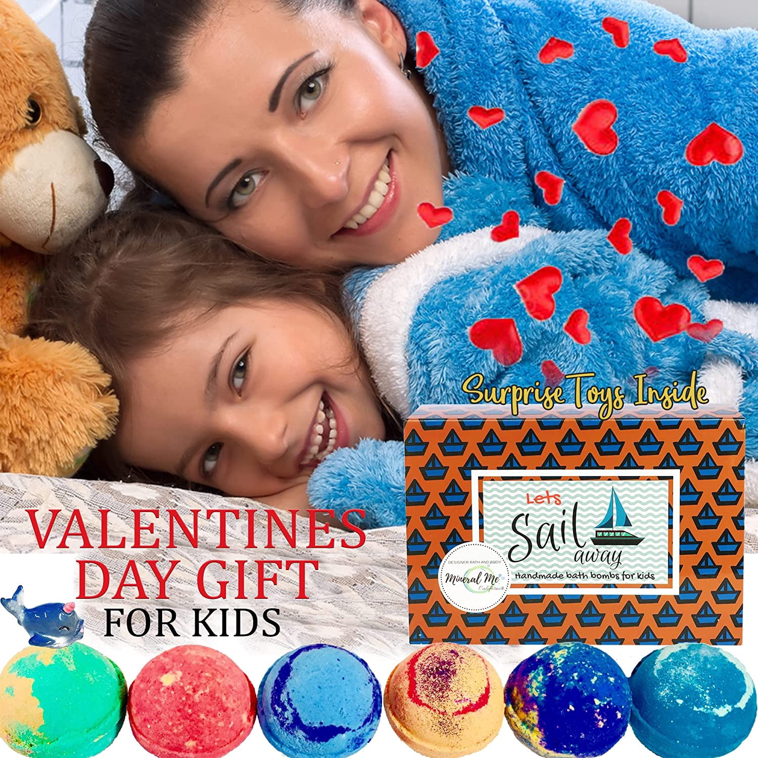 Mineral Me Kids Bath Bombs with Sea Animal Toys Inside - Natural & Organic, Birthday Gift for Kids