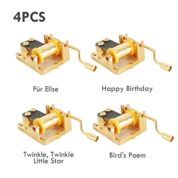 4 Pcs Gold-Plated Music Box Movements with 4 Classic Melodies DIY Craft Replacement Parts