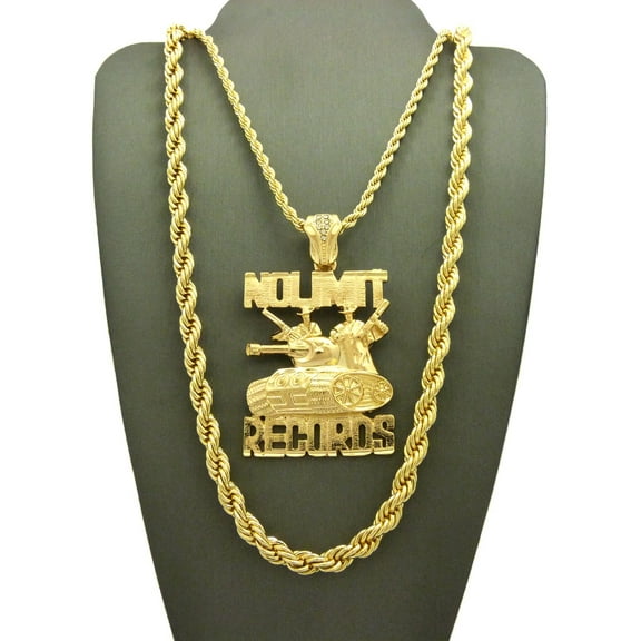 Hip Hop No Limit Records Tank Gold Plated Pendant 24" & 5mm 30" Rope Chain 2 Necklace Set
