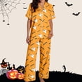thumbnail image 5 of Likimi Halloween Pajamas For Women Set Lapel Button Down Hallowmas Graphic Print Short Sleeve Pjs Tops With Pants For Party Casual Sleepwear Orange Size L, 5 of 7