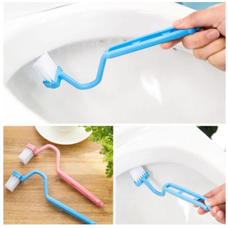 Curved Plastic Toilet Cleaning Brush Corner Rim Cleaner Handle Bowls Bent