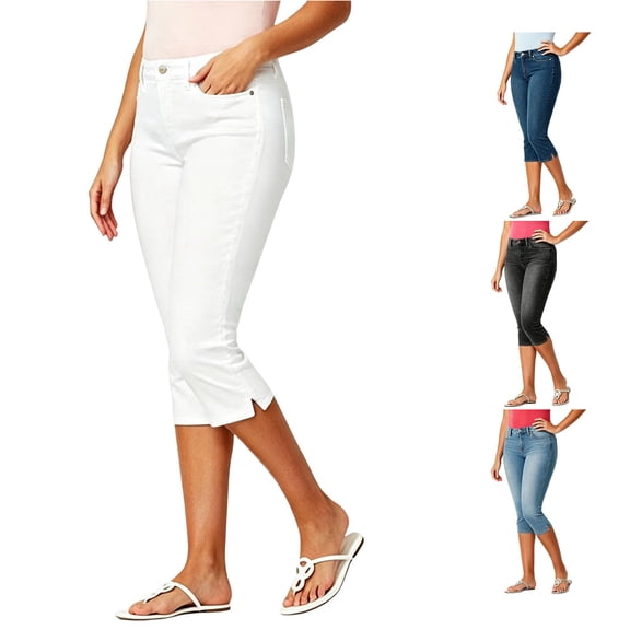 Daznico Women's High Waist Stretch Denim Fit Side Slit Hem Capri Jeans Breathable Casual Everyday Trousers,3XL