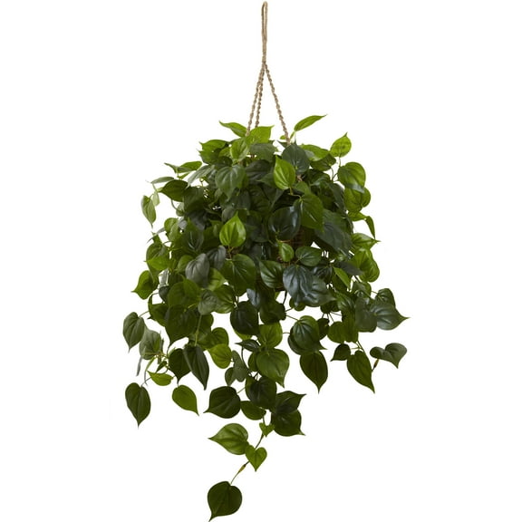Nearly Natural Green Plastic Philodendron Hanging Planter Basket (Indoor/Outdoor)