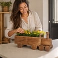 thumbnail image 4 of OKKVV Wooden Train Shaped Flower Basket,Multi-purpose Storage Fruit Basket With Wheels,Rustic Photo Prop Decor,for festival party wedding home decor,14in x6in x3.3in, 4 of 9