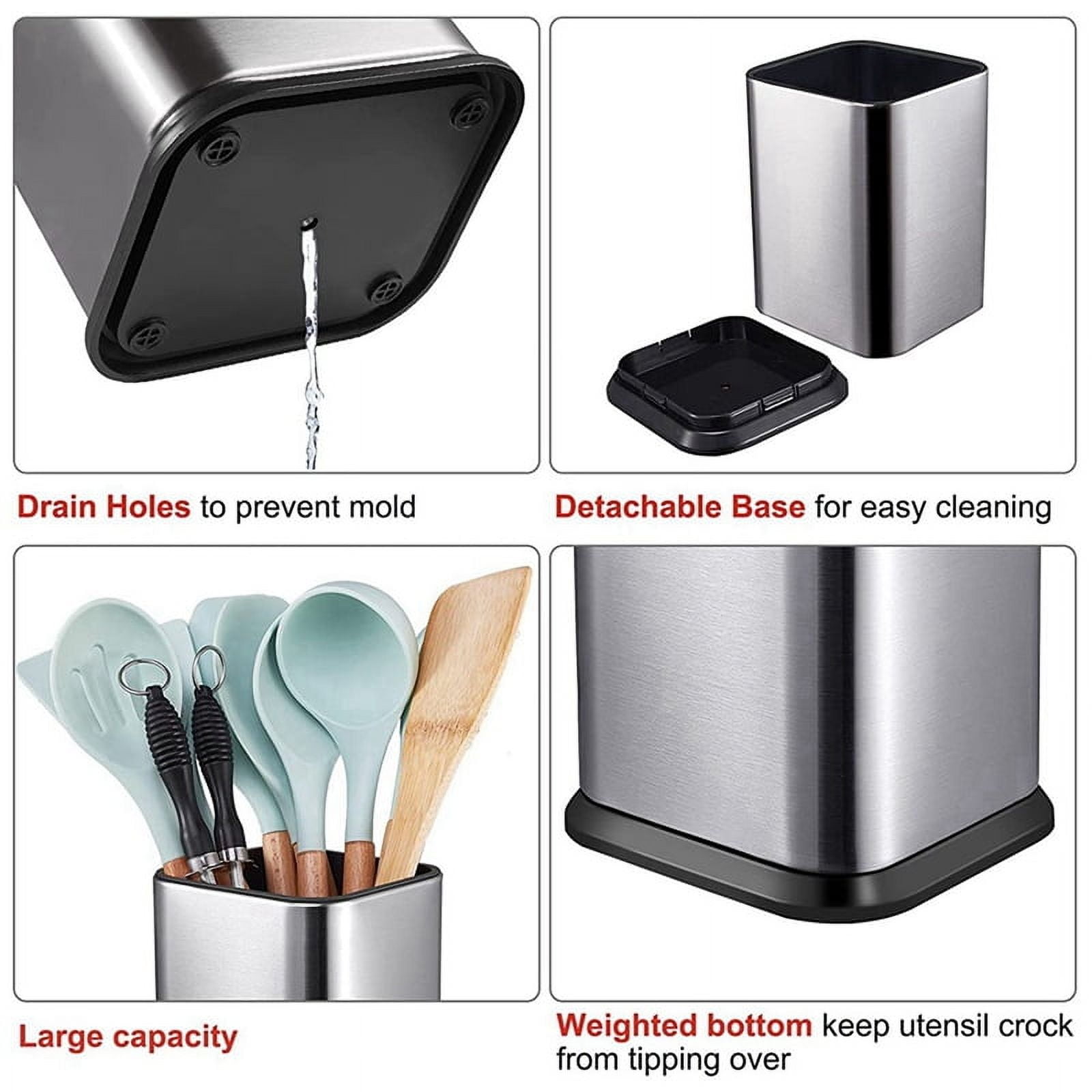 3X Kitchen Utensil Holder, Utensil Holder for Countertop Cooking Utensil Holder Deep and Stable Organizer