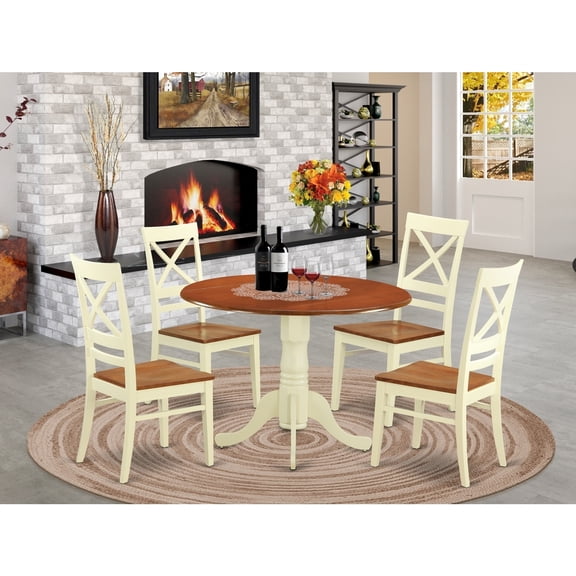Bohemian Dining Table Set for 4 - 42" Table & 4 Chairs - Buttermilk & Cherry Finish - Perfect for Gatherings