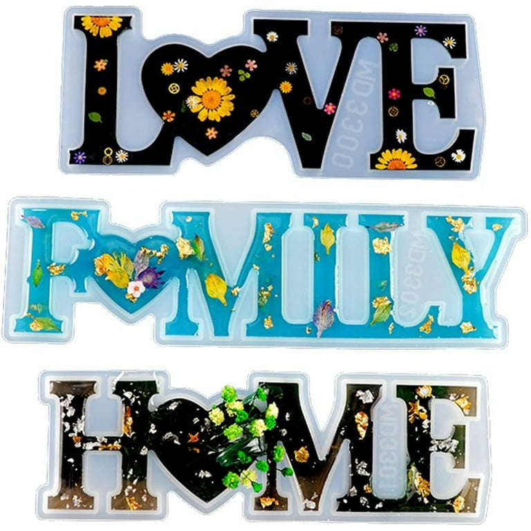 Sinhoon Love Home Family Silicone Mold Love Sign Word Mold Epoxy Resin Molds  Art Crafts,3 Pcs(White) 