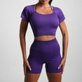 thumbnail image 3 of Scyoekwg Summer Two Piece Shorts Sets For Women Casual Sweatsuits Sets Trendy Loose Solid Color Short Sleeve Round Neck Slim Tops Shorts Tracksuit Matching Outfits (Purple,M), 3 of 3