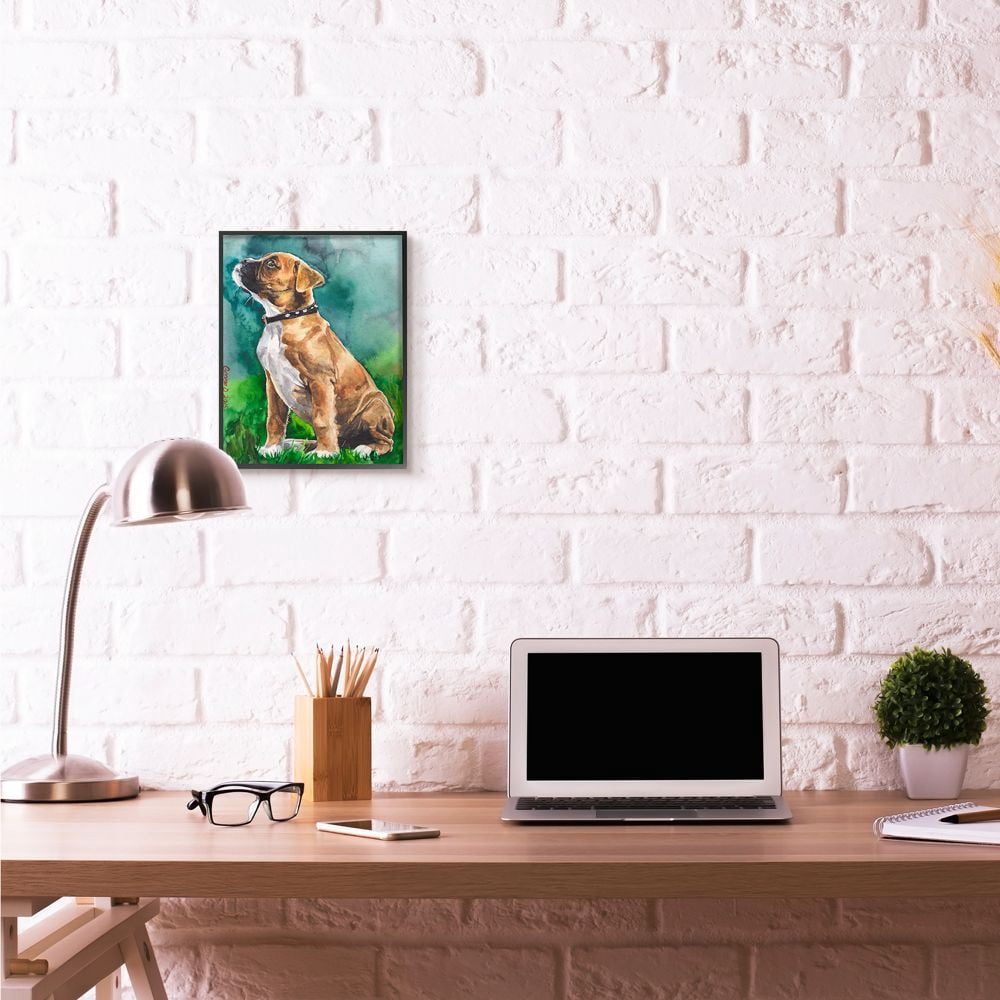 Stupell Industries Boxer Puppy Dog Pet Animal Watercolor Painting Framed Giclee Texturized Art by George Dyachenko