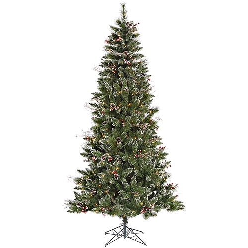 PreLit 7' x 42" Snow Tip Berry Tree Artificial Christmas Tree, Frosted