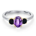 thumbnail image 3 of Gem Stone King 10K Two Tone Gold Purple Amethyst and Black Onyx Engagement Ring for Women | 1.01 Cttw | Oval Checkerboard 7X5MM | Gemstone February Birthstone | Size 5, 3 of 6
