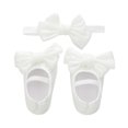thumbnail image 5 of Newborn Baby Girl Princess Mary Jane Shoes Infant Bowknot Wedding Dress Flat Shoes with Headband Baby Girl's Baptism Christening Shoes Set, 5 of 9