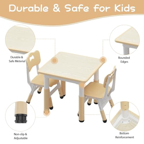 Ataucjin Kids Table And 2 Chairs Set With Graffiti Desktop Height Adjustable Toddler Table And Chairs Set 4 in 1 Multi-Activity Table Play Table Craft Table For Daycare Home Reading Eating