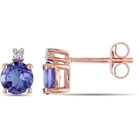 Tangelo 1-1/10 Carat T.G.W. Tanzanite and Diamond-Accent 10kt Rose Gold Round Stud Earrings