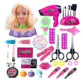 thumbnail image 1 of Cabeza de muñeca Barbie para juguetes de peinado, cabeza de muñeca con secador de pelo, espejo, cepillo cosmético, kit de juguetes de peluquería y juguetes de maquillaje para niñas pequeñas, 1 of 5