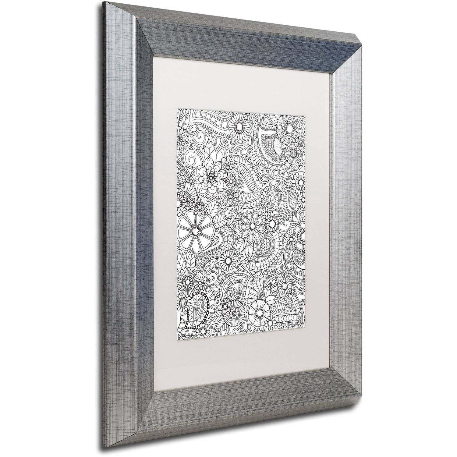 Trademark Fine Art "Paisley Blooms" Canvas Art by Hello Angel, White Matte, Silver Frame