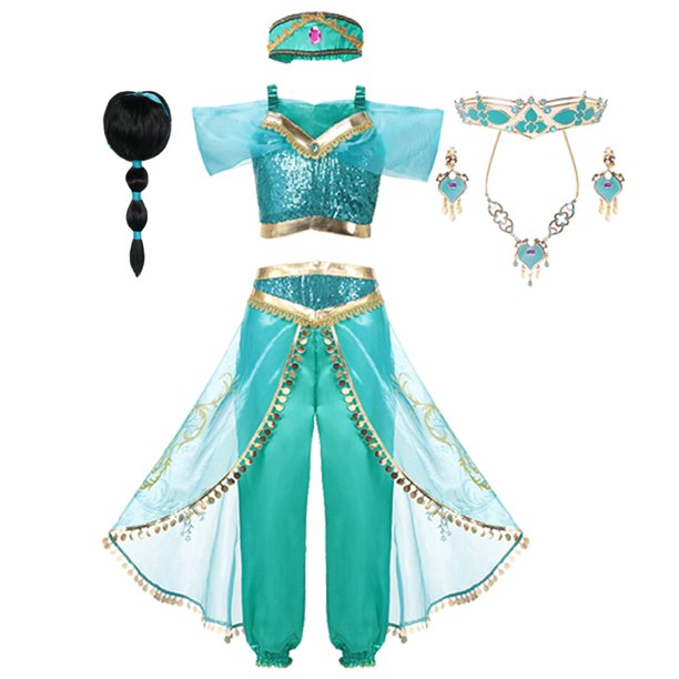 Disfraz de princesa Jasmine de Disney para niñas, vestido para fiesta de Halloween, Carnaval, Cosplay, lámpara Agic de Aladino, conjunto de ropa para niños, Outfits2T Gao Jinjia LED