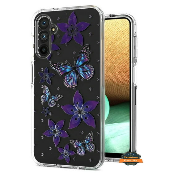 For Samsung Galaxy S24 5G Hybrid Trendy Image Patterns Design Transparent Hard Back Shockproof TPU Rubber Phone Case Cover by Xpression - Butterflies