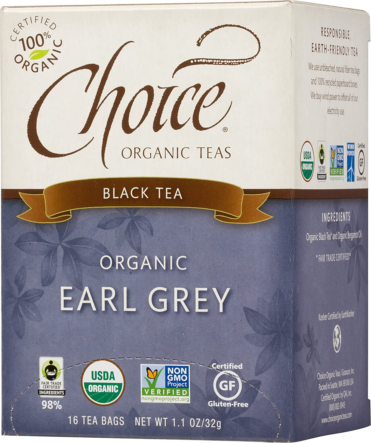 Choice Organic Teas Black Tea, 16 Tea Bags, Earl Grey