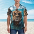 thumbnail image 2 of Pofeuu Hawaiian Swimming Lion Print Hawaiian Shirt for Men Sleeves Casual Button Down Summer Beach Dress Shirts T-Shirts,3X-Large, 2 of 7