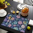 thumbnail image 3 of Pioneer Flower Floral Print Pattern Summer Placemats Table Placemats Set Of 6-Linen Kitchen Washable Placemats Table Mats 12x18 Inch Non-Slip Heat Resistant, 3 of 5