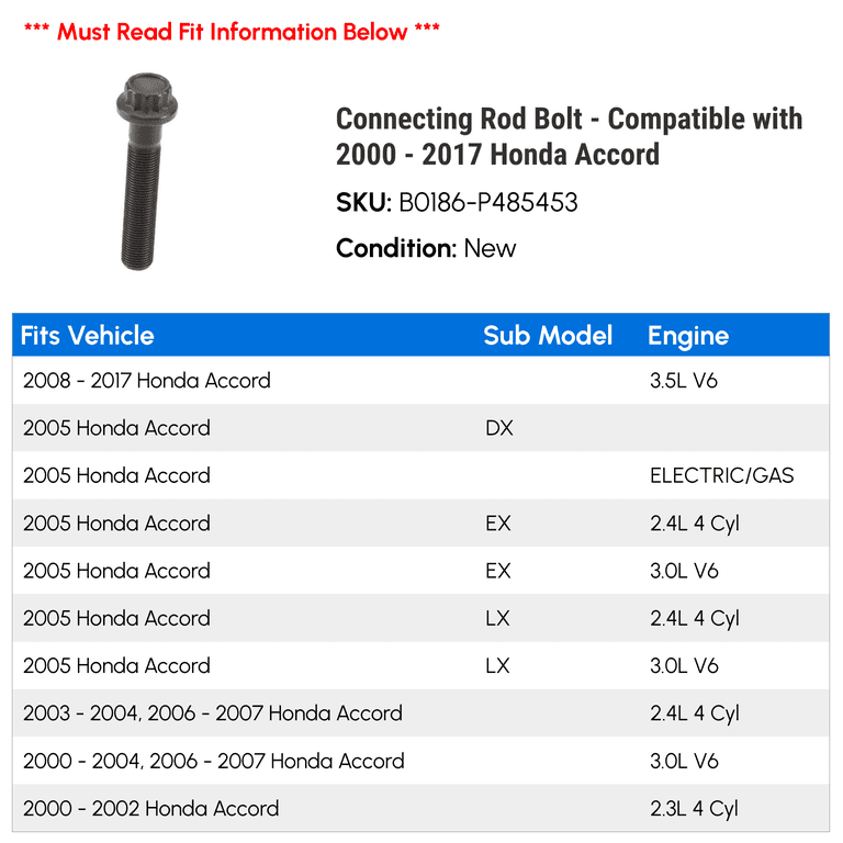Connecting Rod Bolt - Compatible with 2000 - 2017 Honda Accord