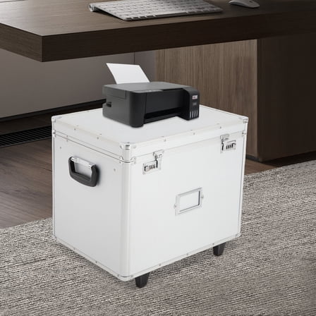 Mobile Aluminum File Vault 19×15×16 in Retractable Handle Dual-Lock Storage Box