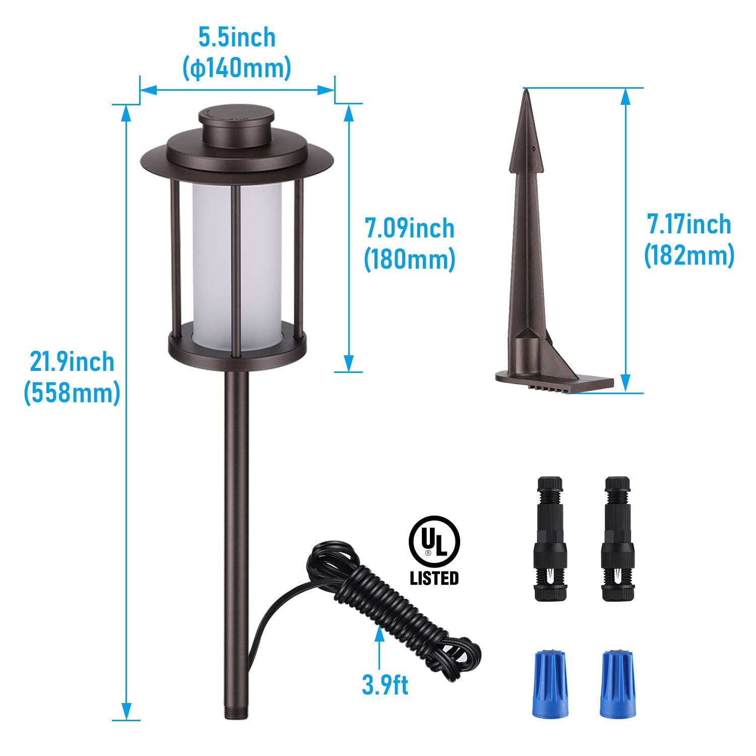 6 Pack 5CCT Low Voltage 5W LED Path Lights, Outdoor Landscape Pathway Lights, 1800K/2700K/3000K/4000K/5000K Selectable, 12-24V AC/DC, Oil Rubbed Bronze