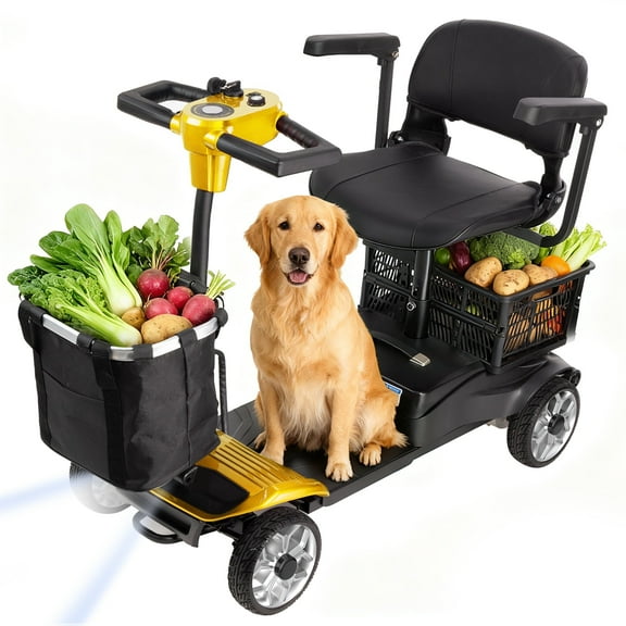 WalkFeel 4 Wheel Mobility Scooters for Seniors - 330 lb Mobility Scooters for Adults, Foldable and Travel Removable Battery, Dual Basket, Gold