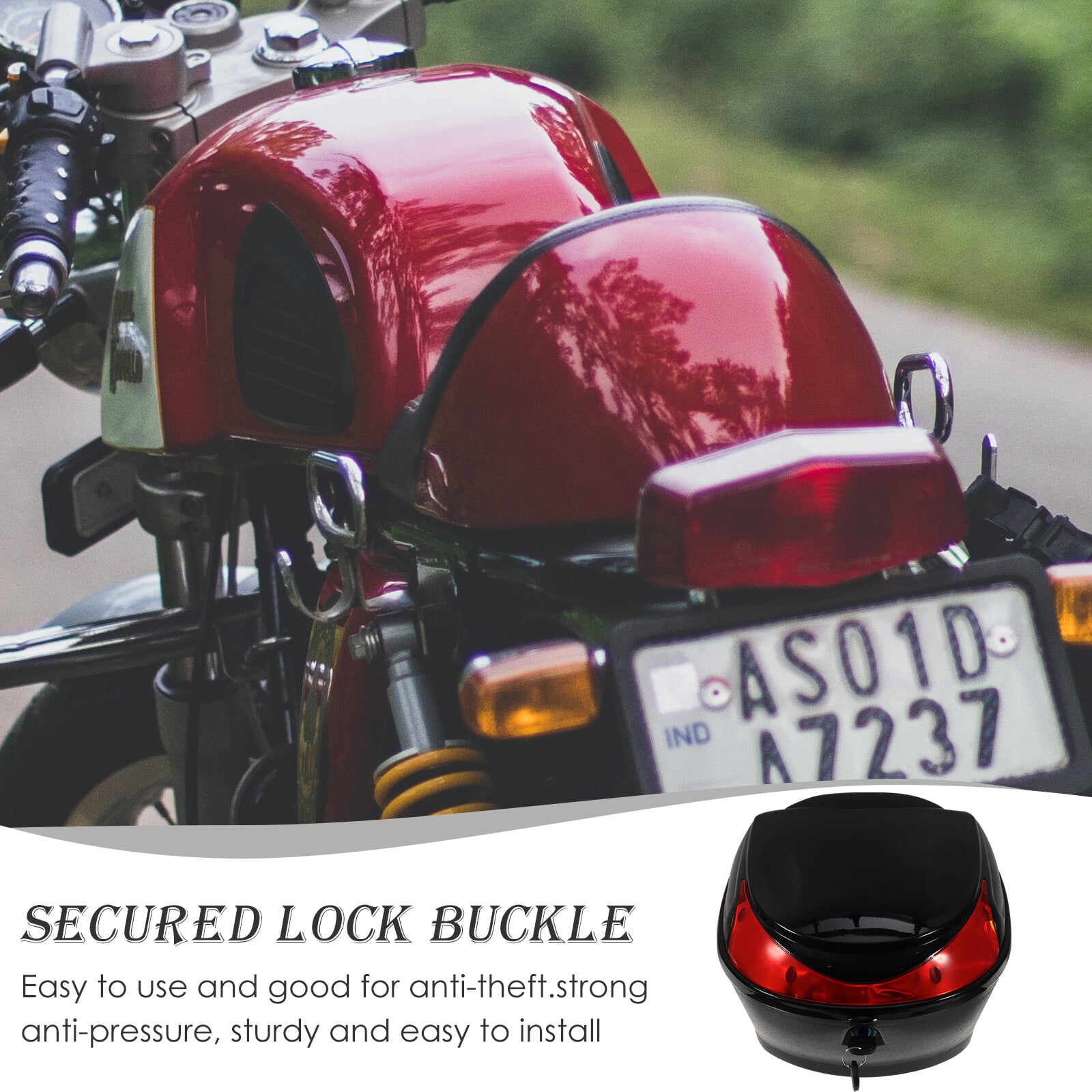 Motorcycle Tail Box Trunk Large Capacity Luggage Storage Carrier Case with Lock Helmet Top Box for Motorcycle Scooter-Black
