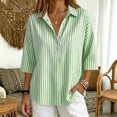 thumbnail image 4 of Lenpel 3/4 Length Sleeve Womens Tops Striped Fall Trendy Button Lapel Shirts Dressy Casual Oversized Lightweight Blouses, 4 of 6