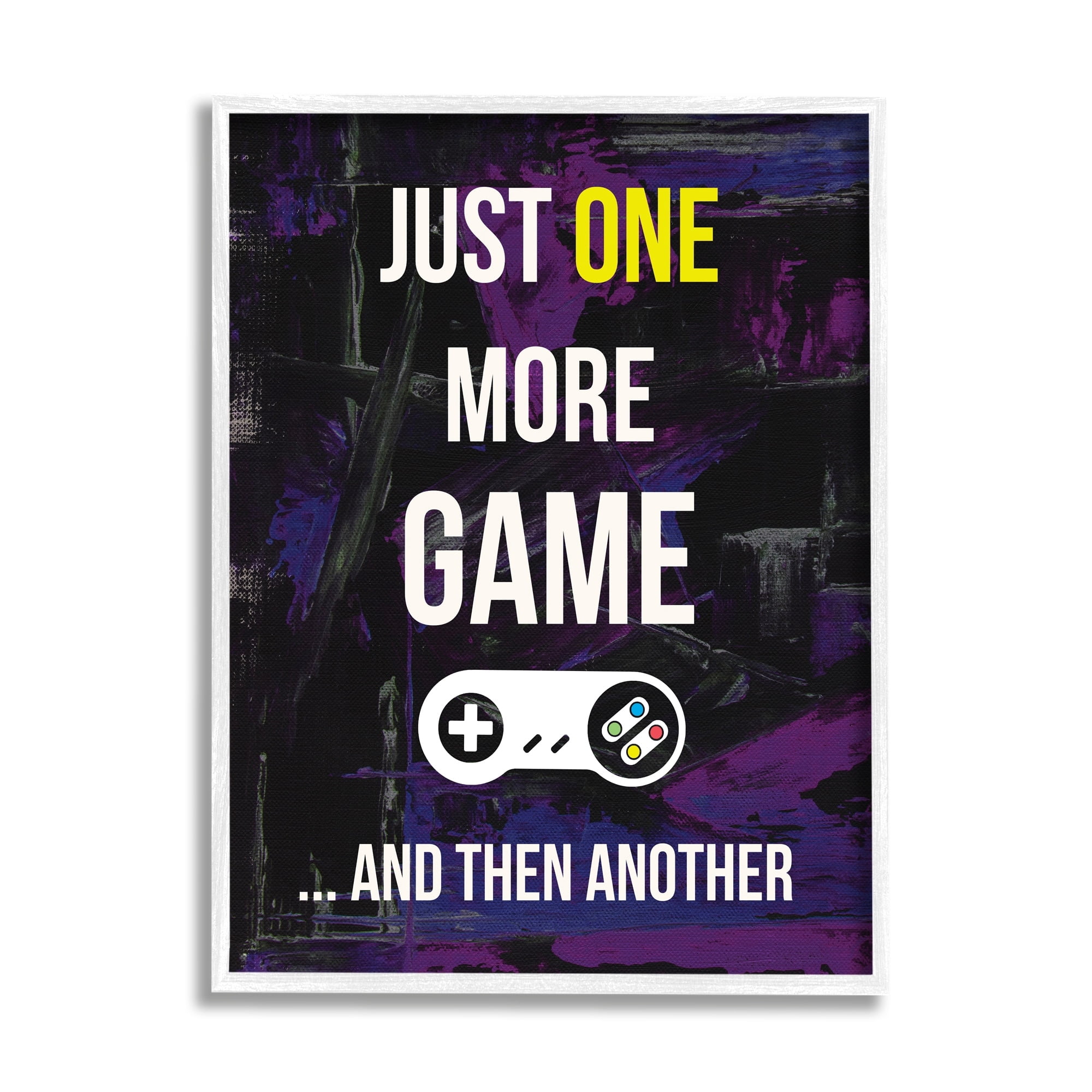 Stupell Industries One More Game Video Gamer Controller Text Sign Graphic Art White Framed Art Print Wall Art, Design by Annie Warren